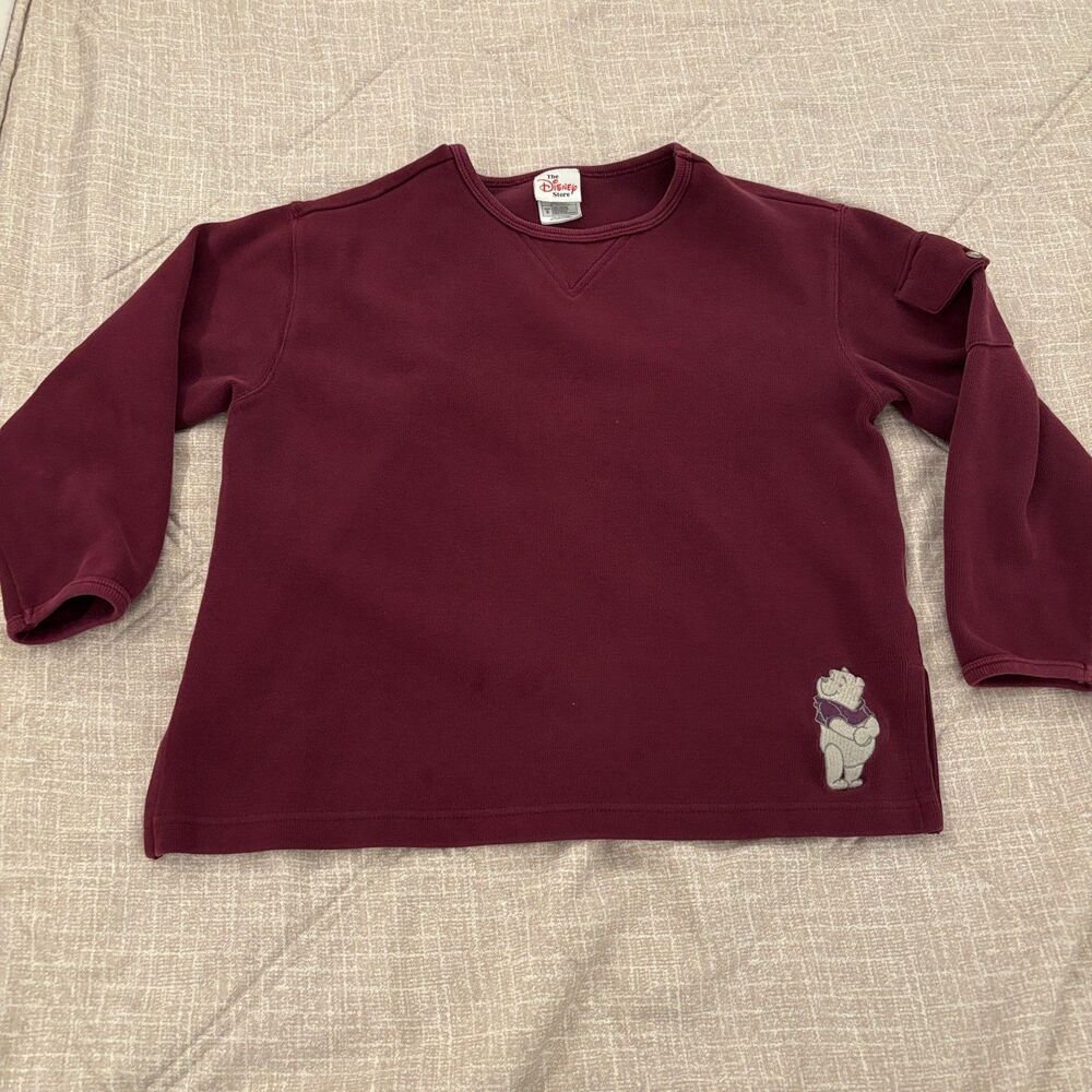 Vintage The Disney Store Winnie the Pooh Maroon Long Sleeve Knit Top Size S